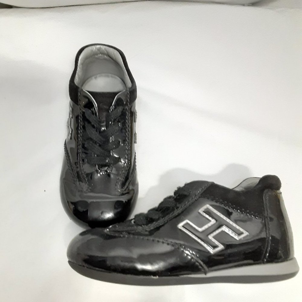 Hogan Shoes EU Size 22 Toddler Kid Child Black & Silver Patent Leather